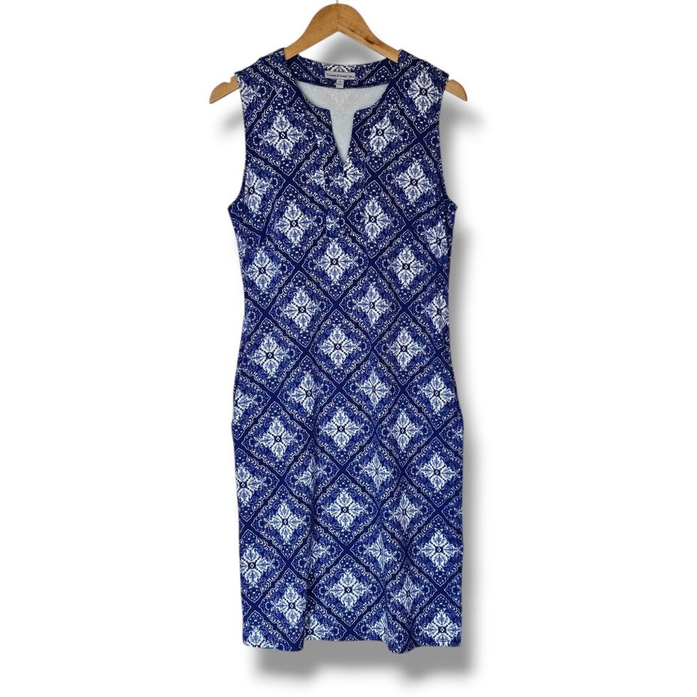 Sunsets‎ & Sweet Tea Sleeveless Dress Size M Blue White Golf Tennis Pickleball